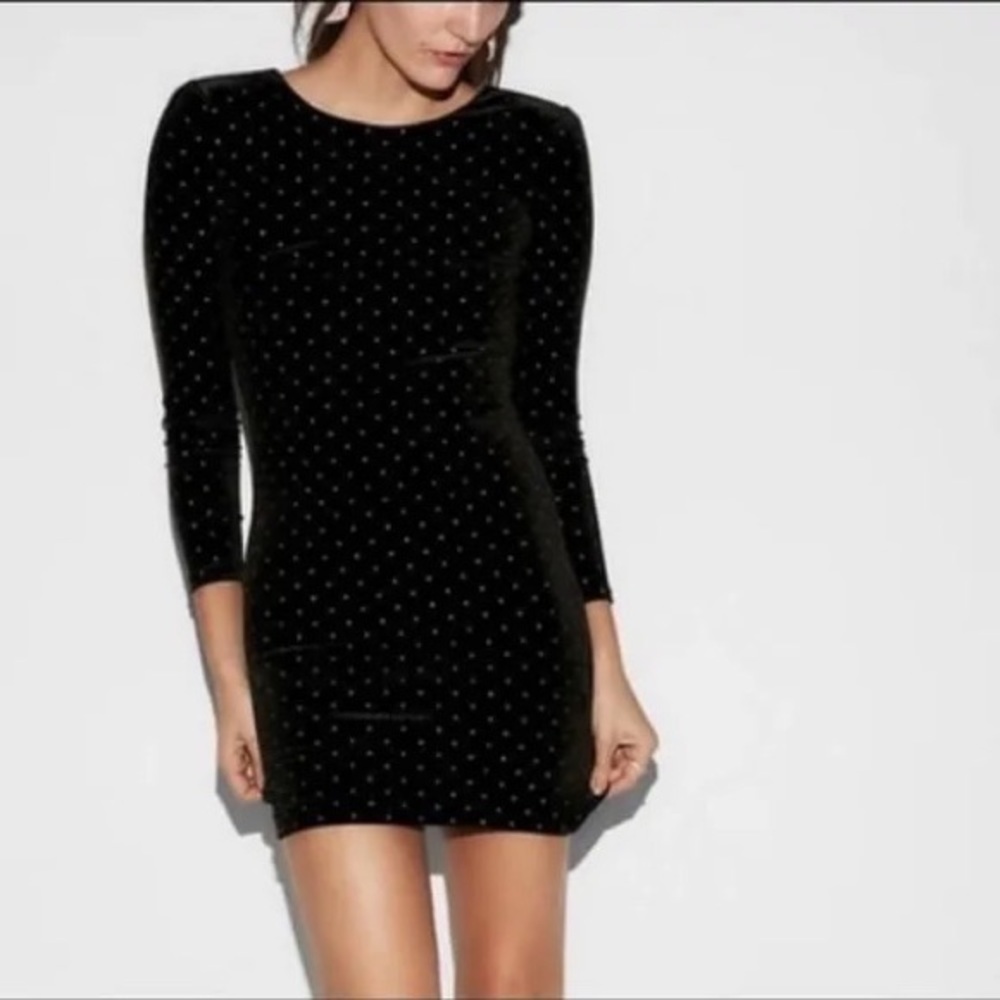 Express NWOT Black Velour Studded Dress Size 2 - Picture 10 of 11